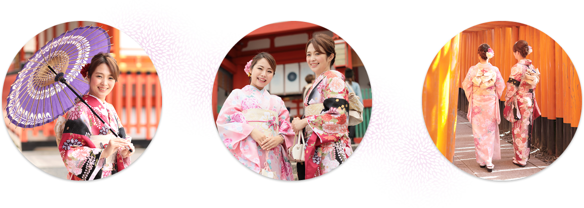 Experienced hair stylists and kimono stylists will set your hair and dress you in the kimono with committed dedication.